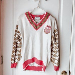Izod White Pink Brown Preppy Sweater L 90s